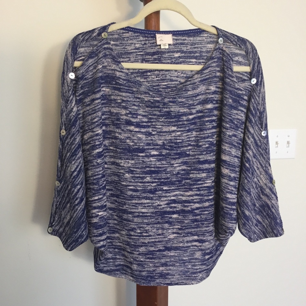 Anthropologie Blue Knit Split Sleeved Top - Picture 1 of 4
